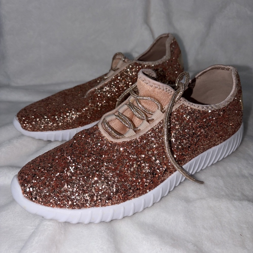 Forever Link Remy 18 Rose Gold Fashion Sneaker Rock Glitter Lightweight Glam Sz9